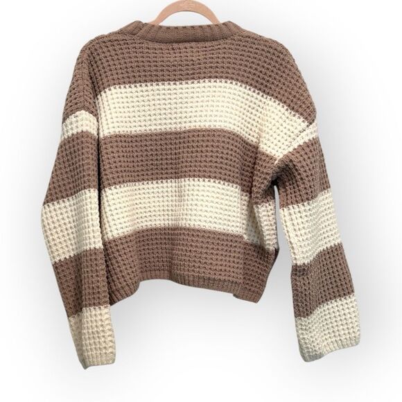 Pink Rose Brown & Cream Chunky Knit Striped Sweater – Size Small - Picture 2 of 3